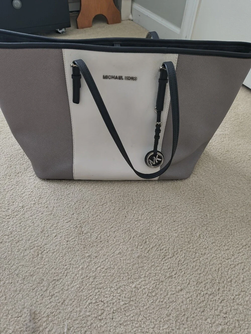 Michael Kors Grey, White and Black Panel Tote